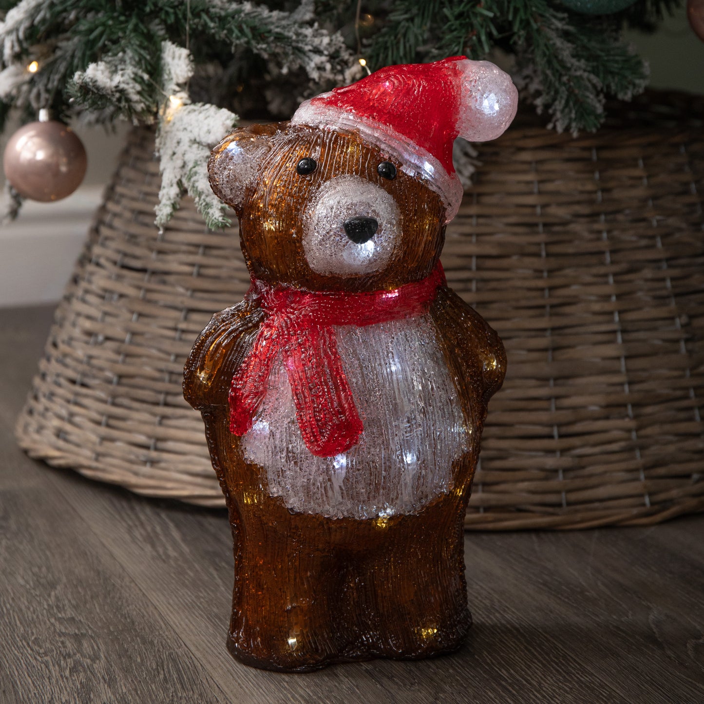 34cm Battery Operated Light up Christmas Ice Teddy with Cool White LEDs