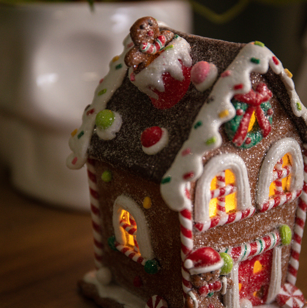 14cm Battery Operated Light up Gingerbread Candy Cottage with Warm White LEDs