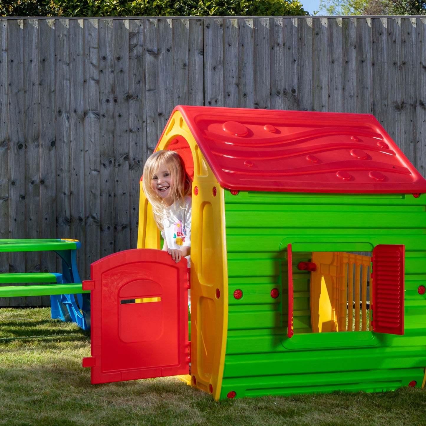 1.09m Yellow & Red Kids Indoor Outdoor Plastic Wendy House Magical Playhouse