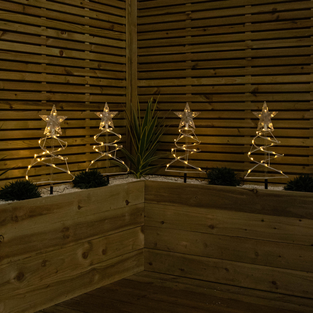 45cm Set of 4 Light up White Spiral Christmas Tree Garden Path Lights with 100 Warm White LEDs