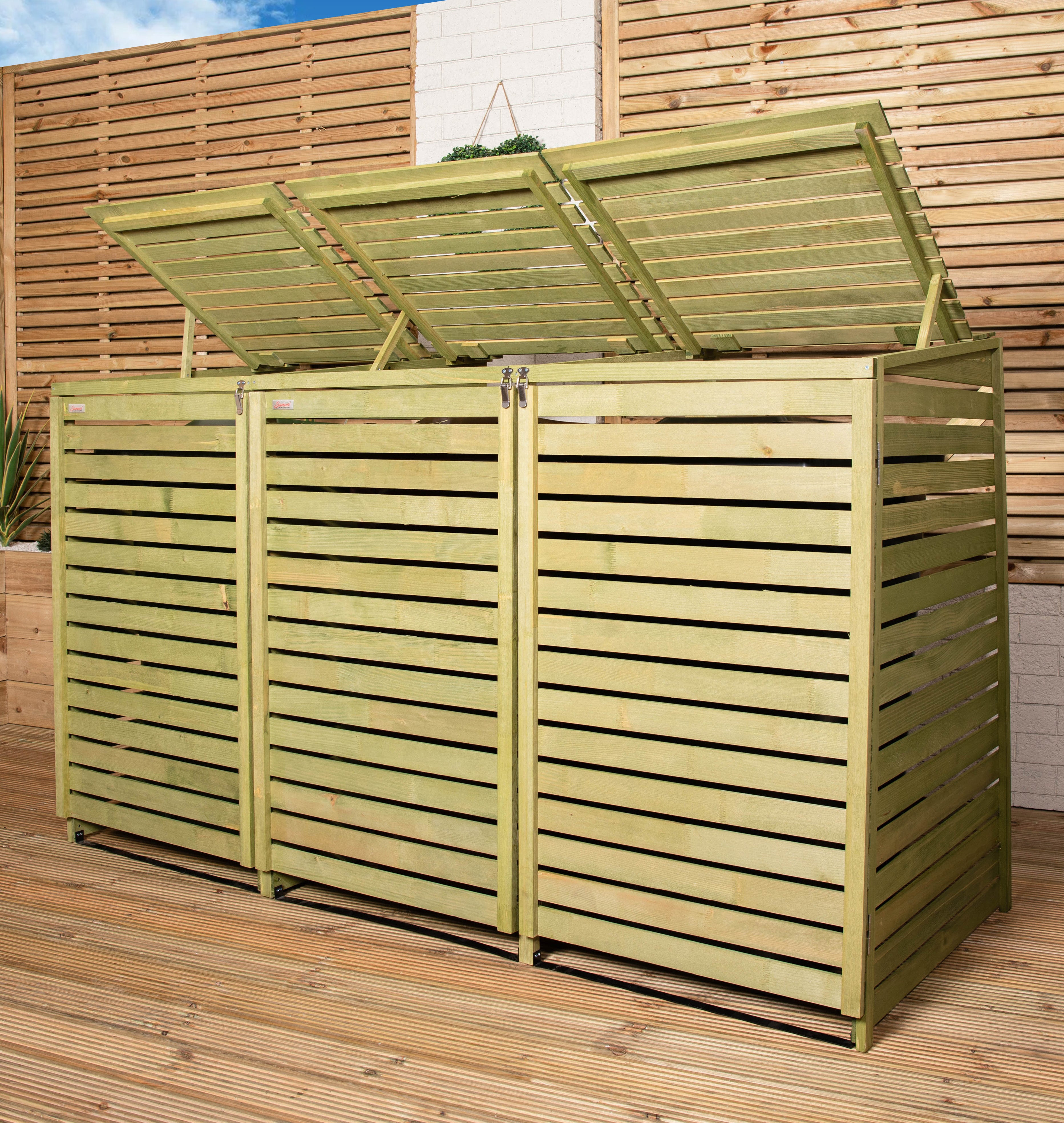 1.99m x 1.22m Large Wooden Outdoor Garden Triple Wheelie Bin Store Storage for 3 Bins