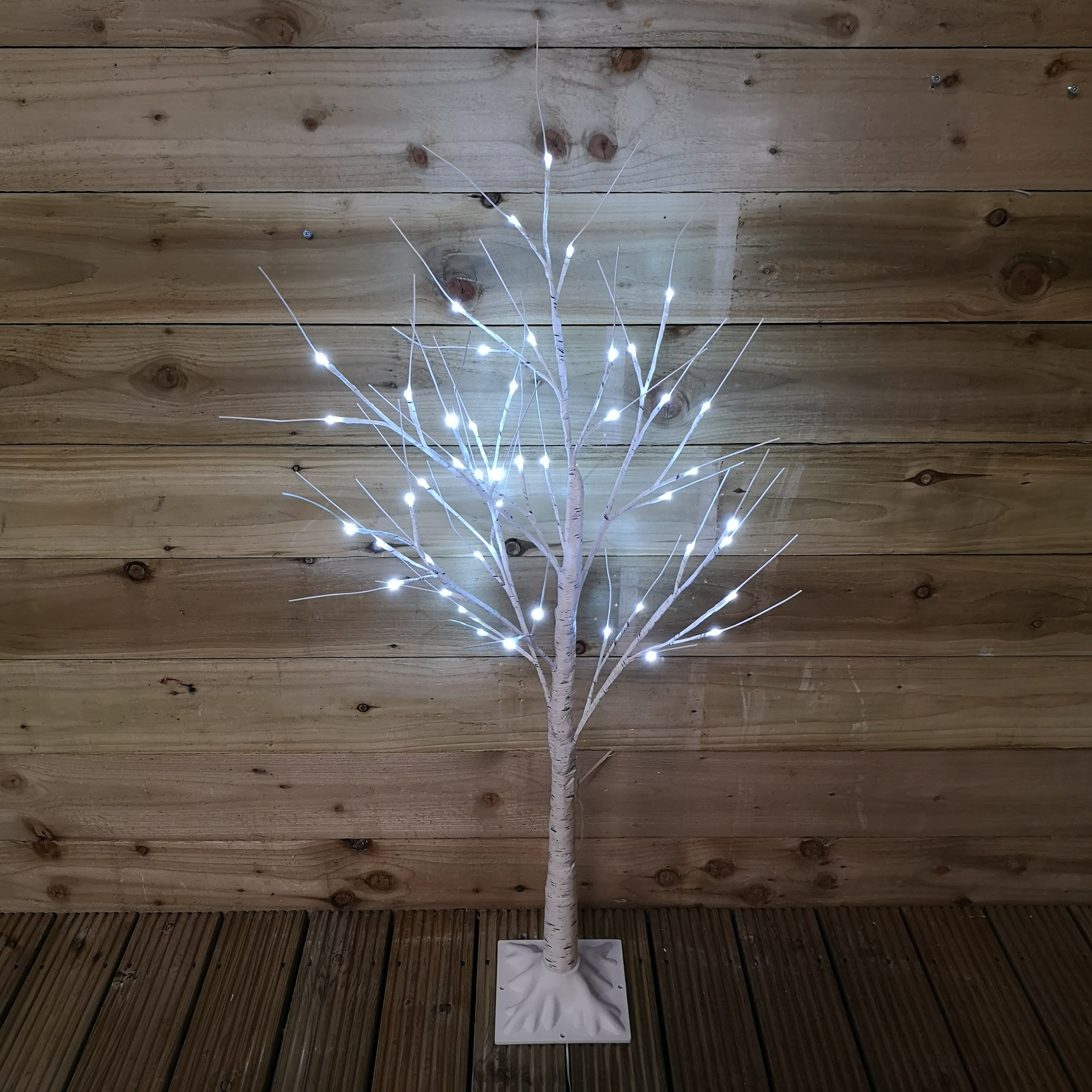 1.2m (4ft) Indoor Outdoor Christmas Lit Birch Tree with 48 Ice White LEDs