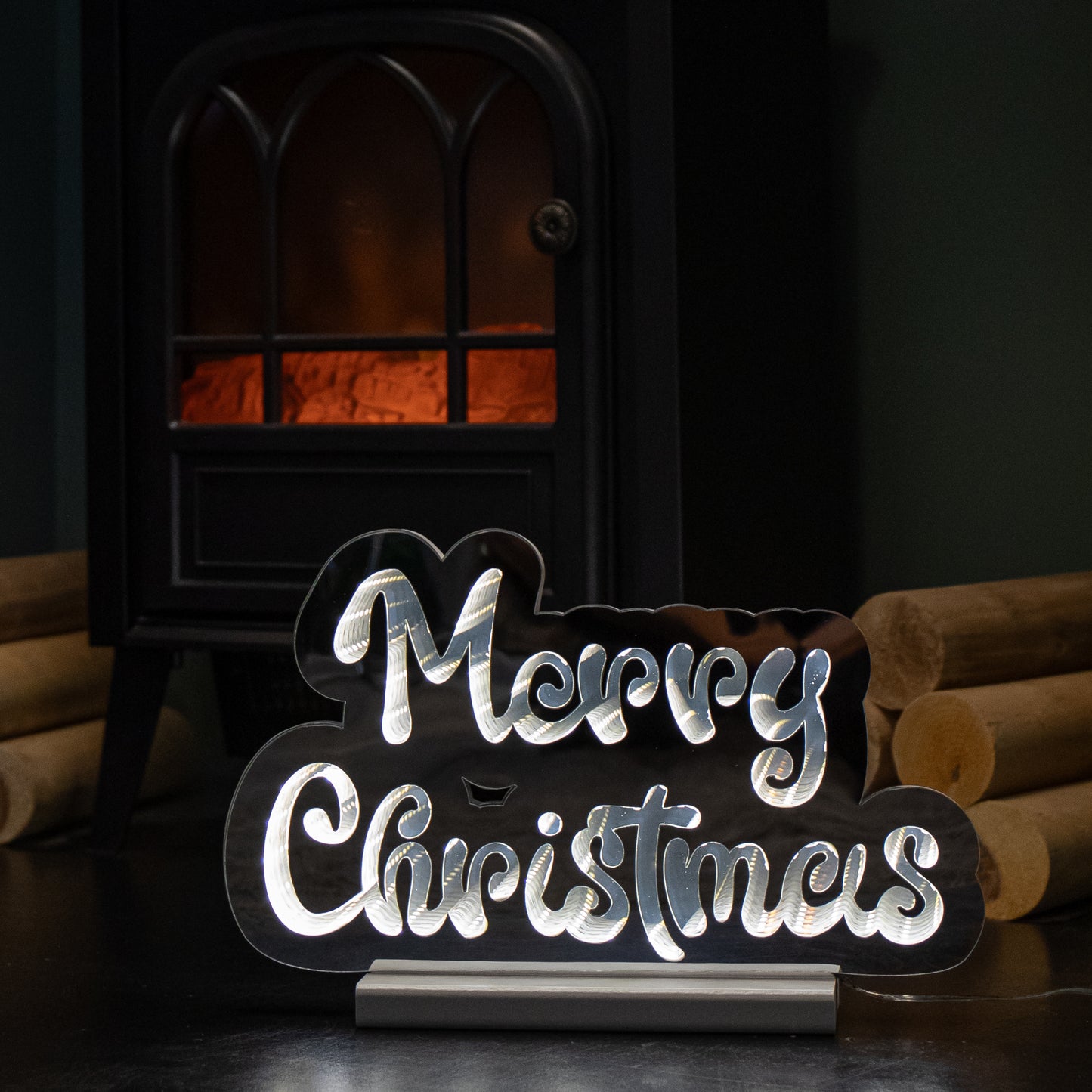 32cm Light up Merry Christmas Infinity Decoration with White LEDs