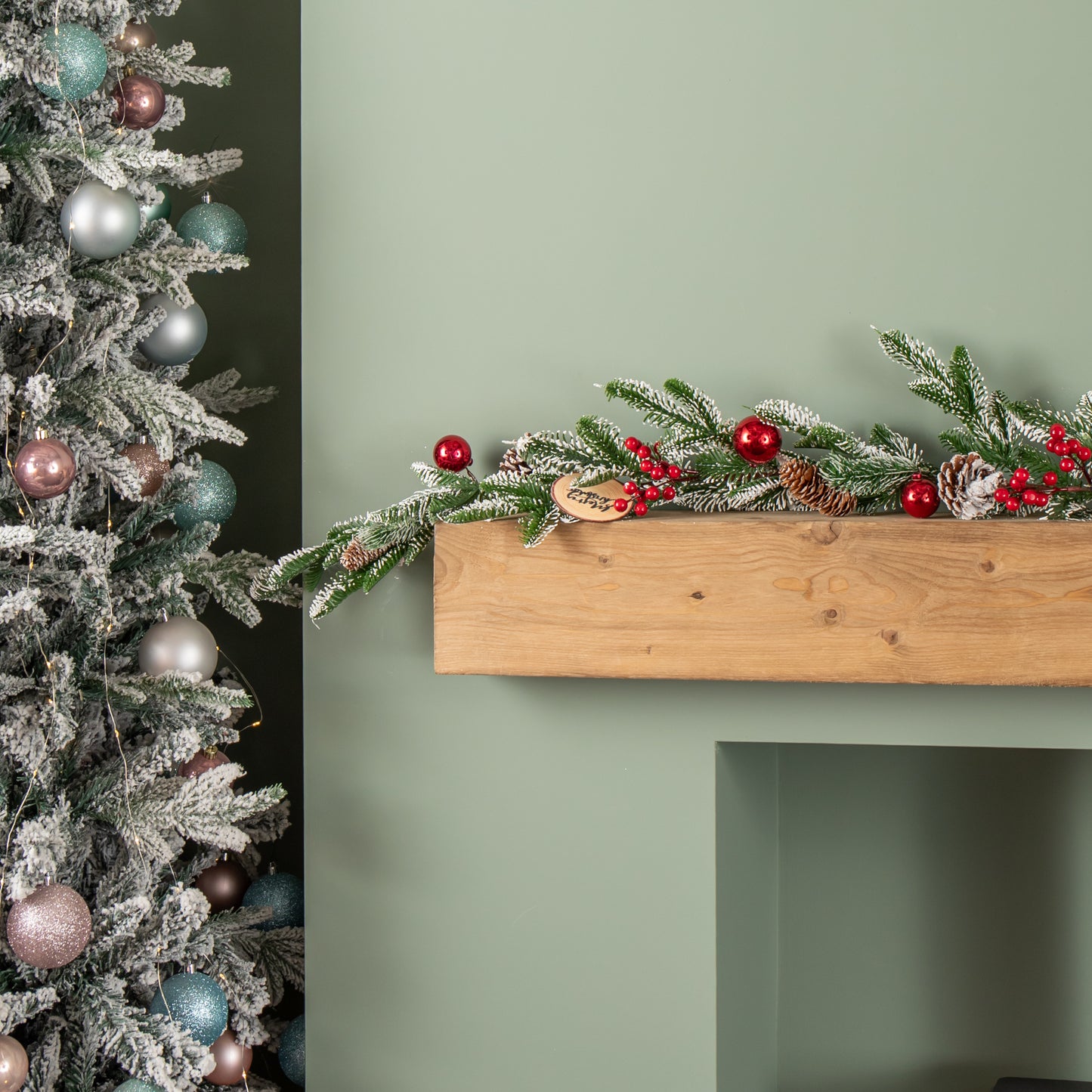1.9m Christmas Frosted Pinecone Garland with Red Berries and Baubles