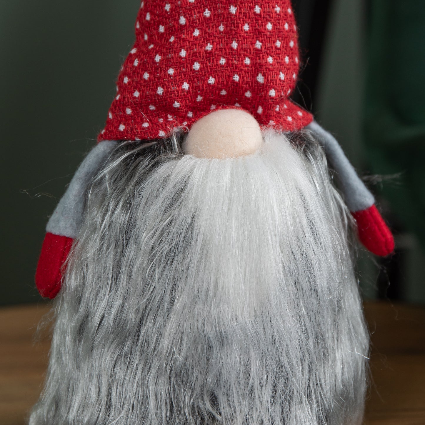 54cm Grey Haired Christmas Gonk with Dangly Legs in Dotted Hat