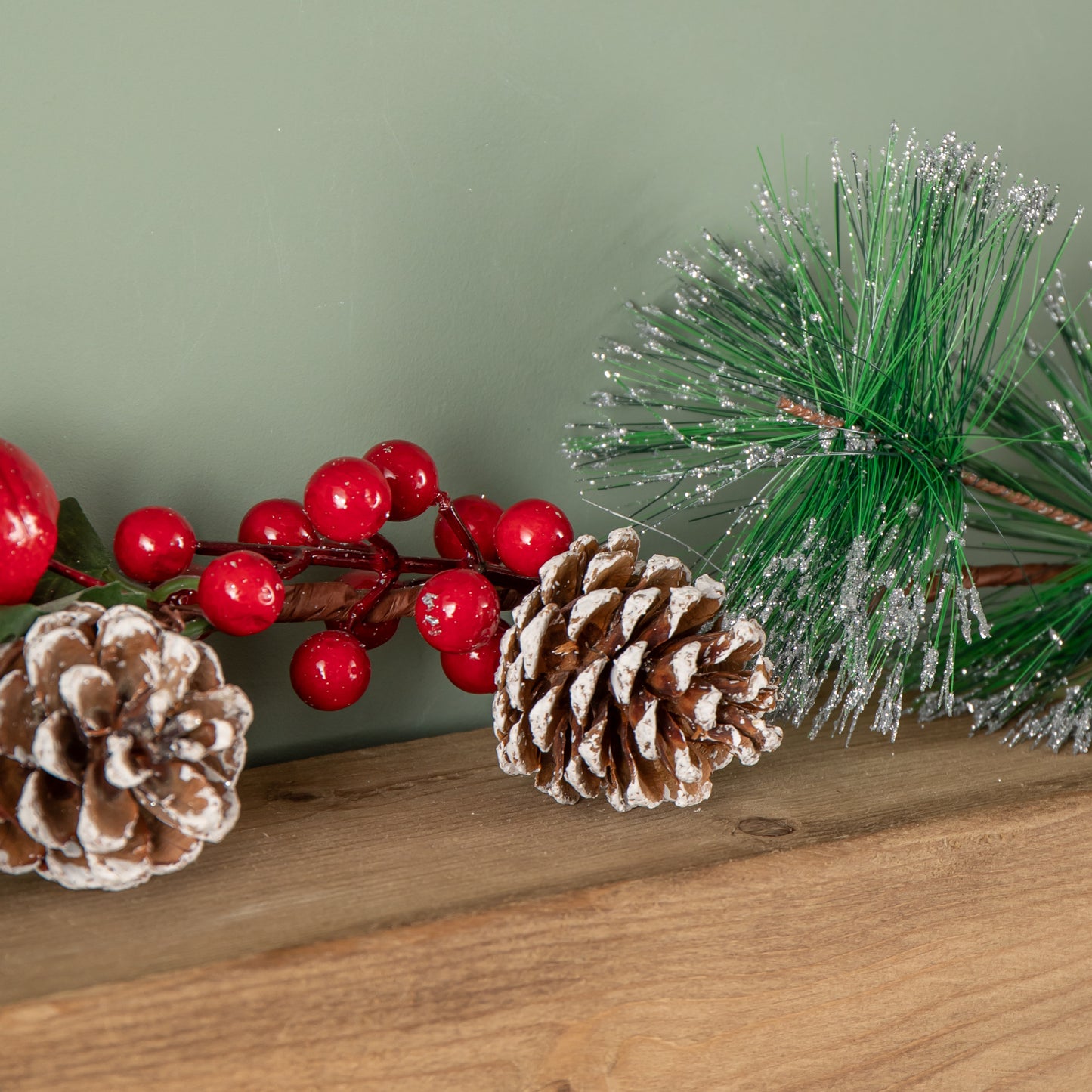 1.5m Christmas Berry Garland with Pinecones and Silver Glitter Tips