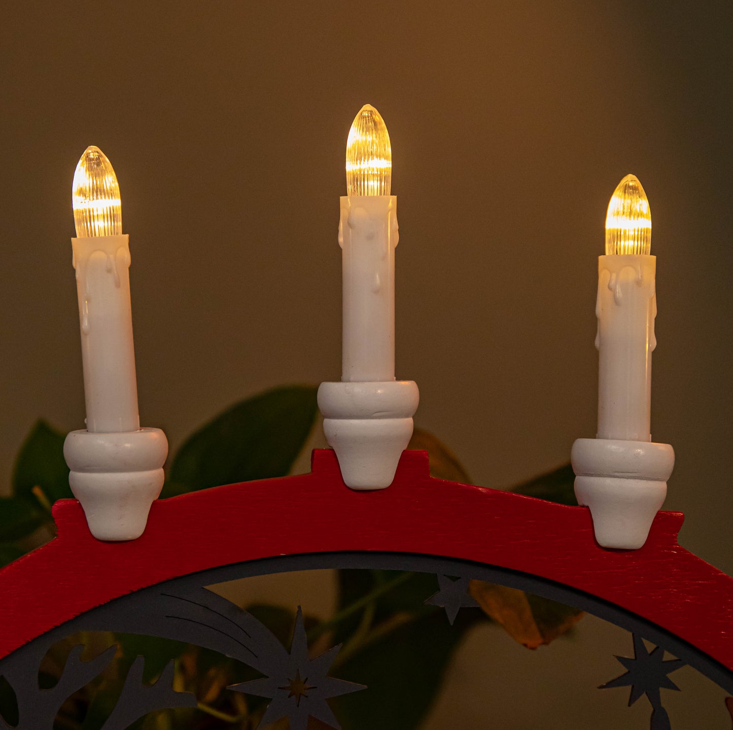 45cm Battery Operated Light up Red Wooden Christmas Candle Bridge with 9 Warm White LEDs