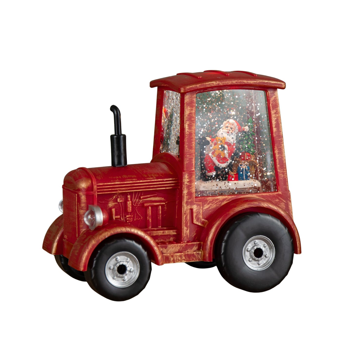 15cm Battery Operated Light up Christmas Tractor Water Spinner with Santa and LEDs
