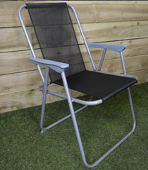 1 x Foldable Garden Chair Fixed position garden chair with grey frame and black fabric