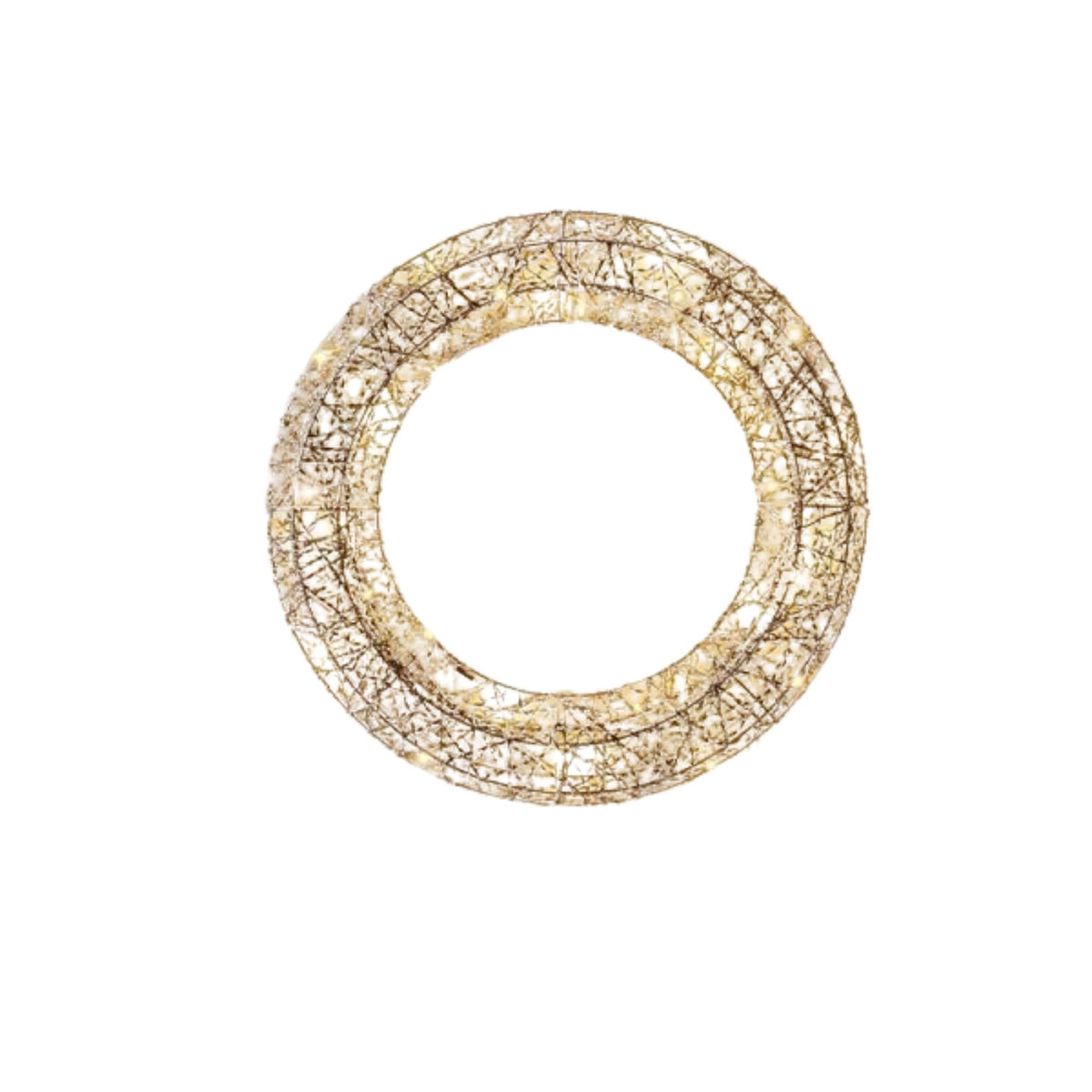 40cm Battery Operated Light up Gold Weave Christmas Wreath with LEDs