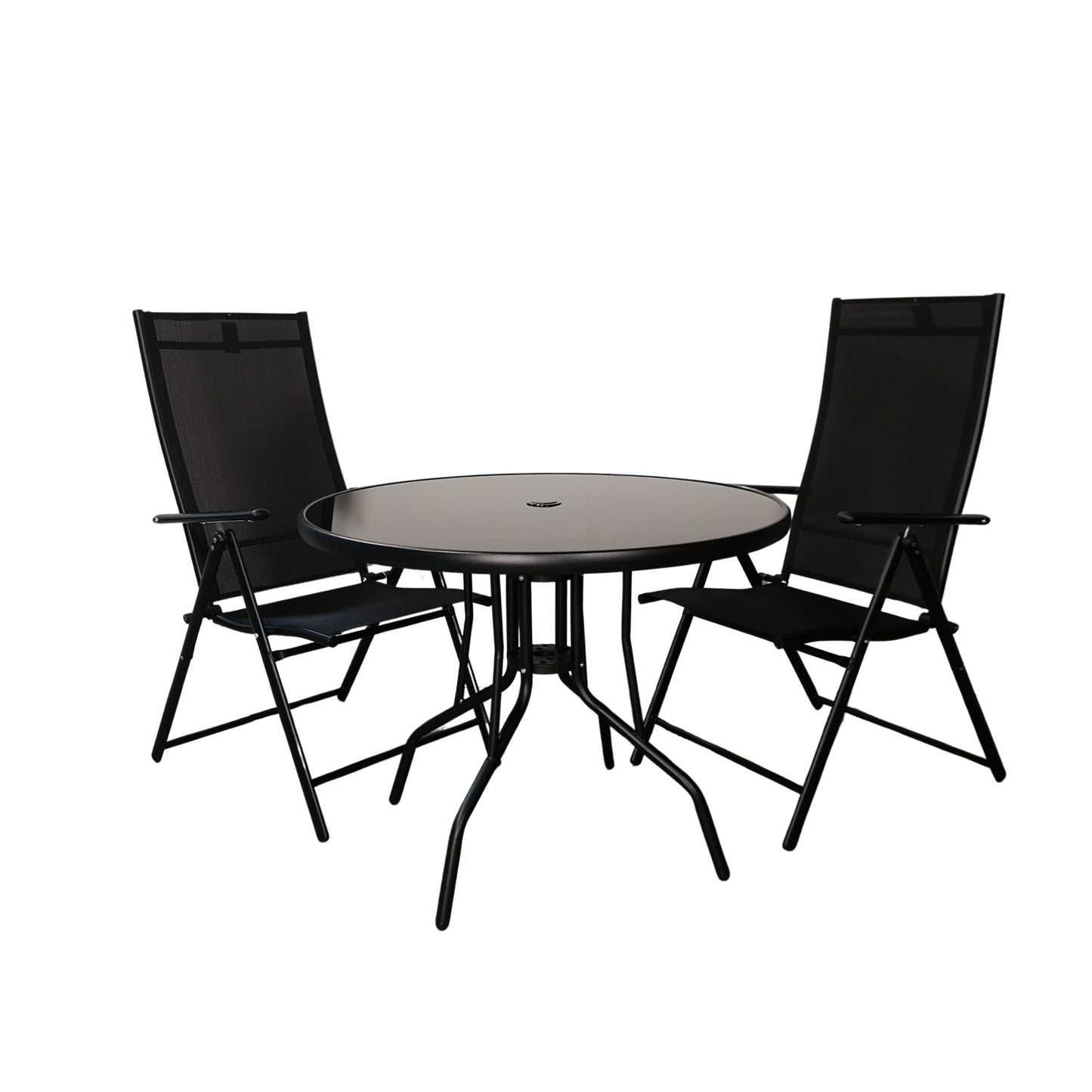 Outdoor 2 Person Round Glass Top Garden Dining Table Chairs Set
