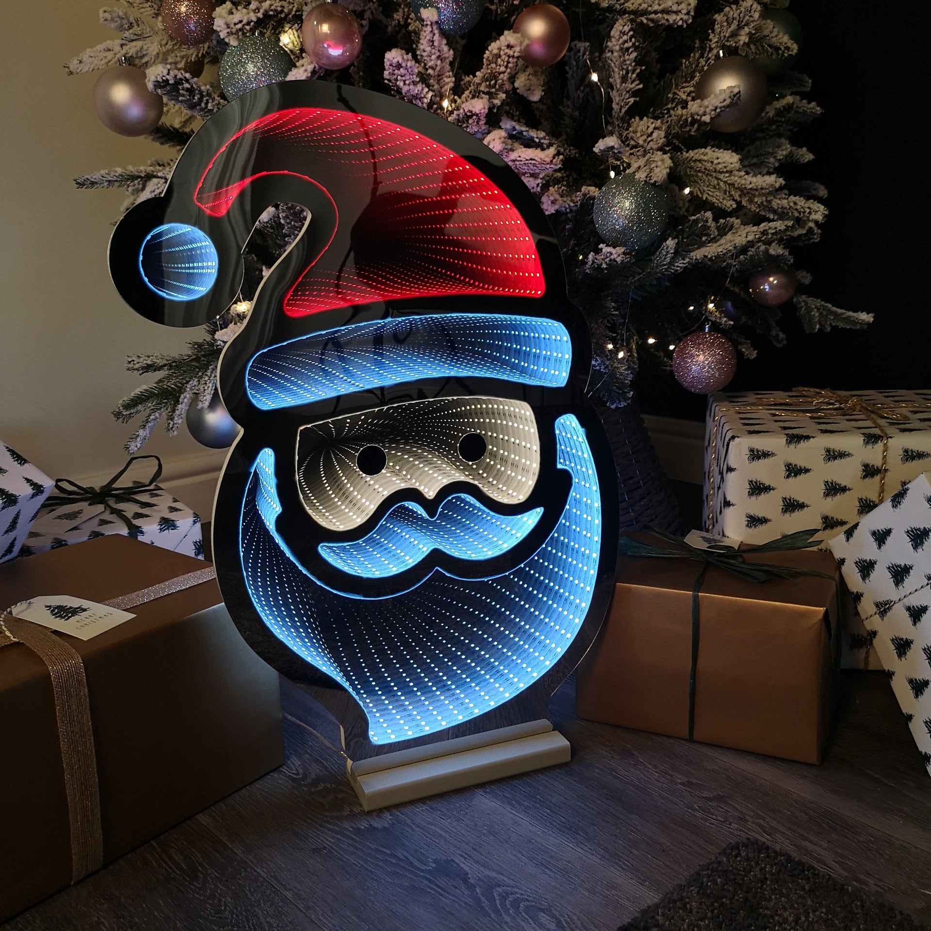 60cm LED Infinity Light Standing Santa Decoration with Wooden Base ...