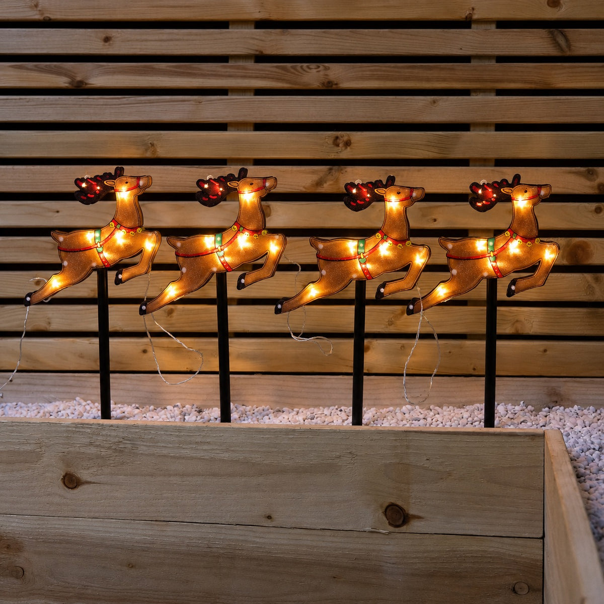 Set of 4 Light Up Reindeer Christmas Garden Path Lights with 28 LEDs