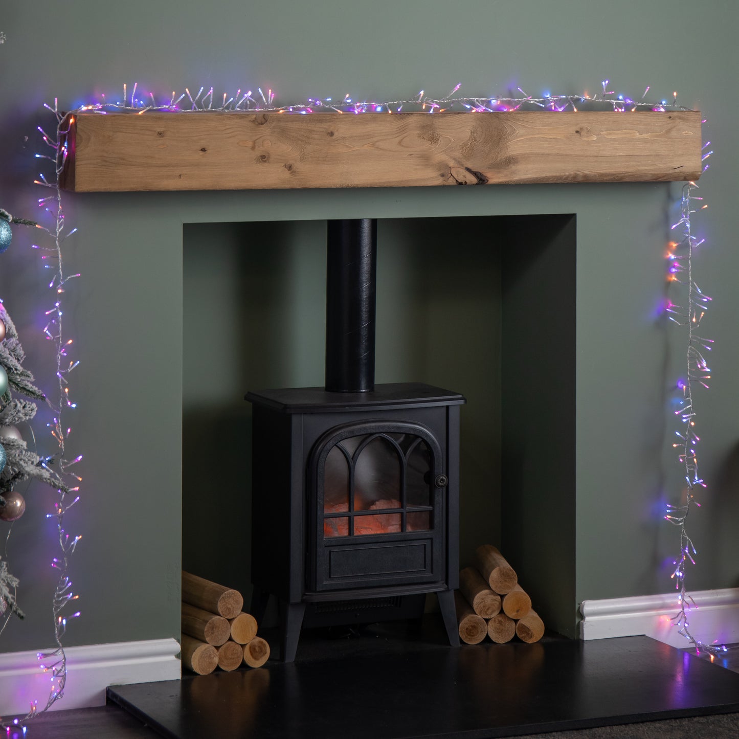 9.3m 720 LED Christmas Cluster String Lights with Timer in Rainbow on Clear Cable