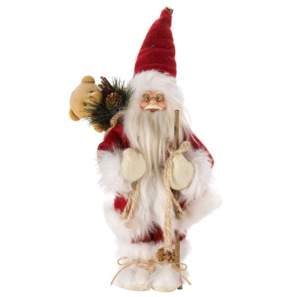 30cm Battery Operated Red Standing Light up Santa Claus with Brown Woven Sack