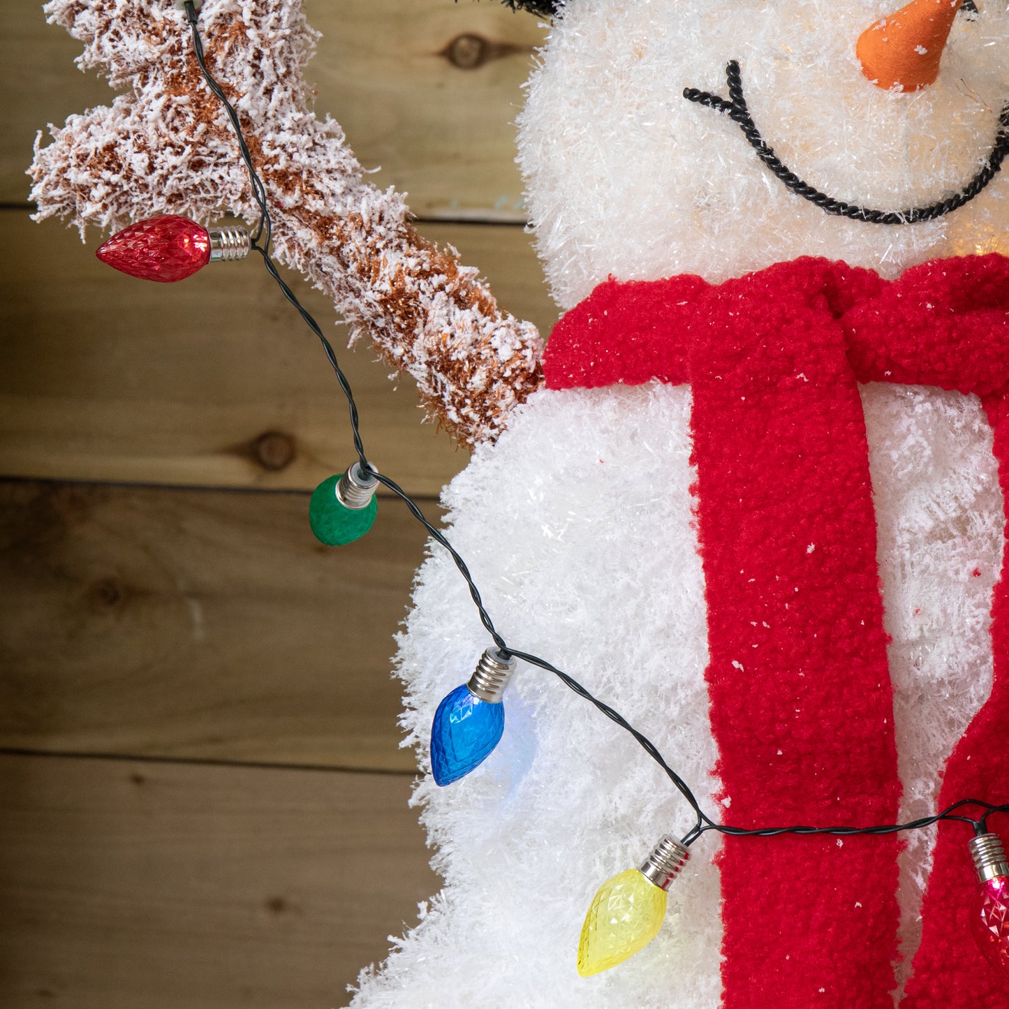 90cm Light up Frosted Tinsel Christmas Snowman with 50 White & Warm White LEDs