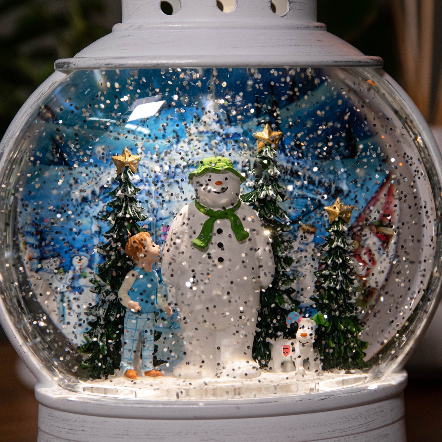 28cm White Light up The Snowman, Snowdog & Billy Christmas Water Spinner with LEDs