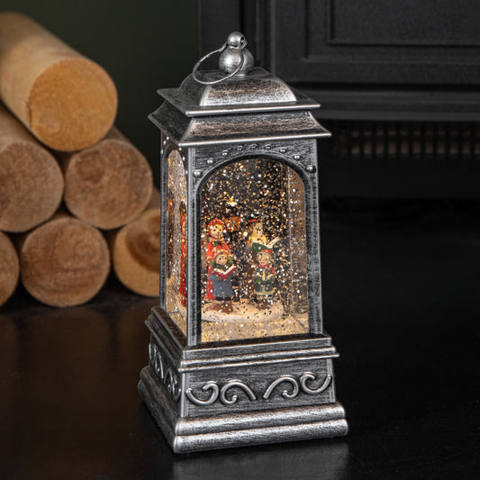 21cm Dual Powered Light up Lantern Christmas Water Spinner with Carol Scene