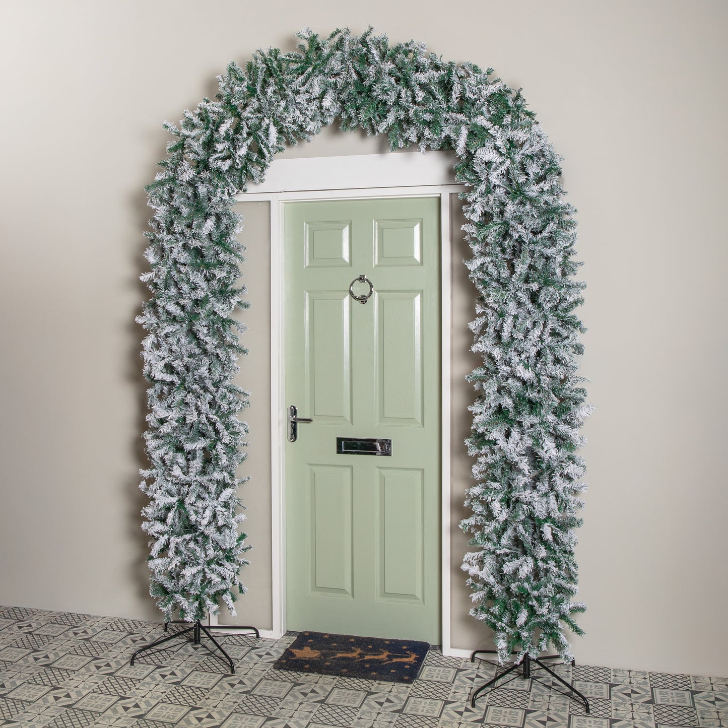 8ft (2.55m) Samuel Alexander Single Door Snow Flocked Christmas Tree Arch with 2000 Tips