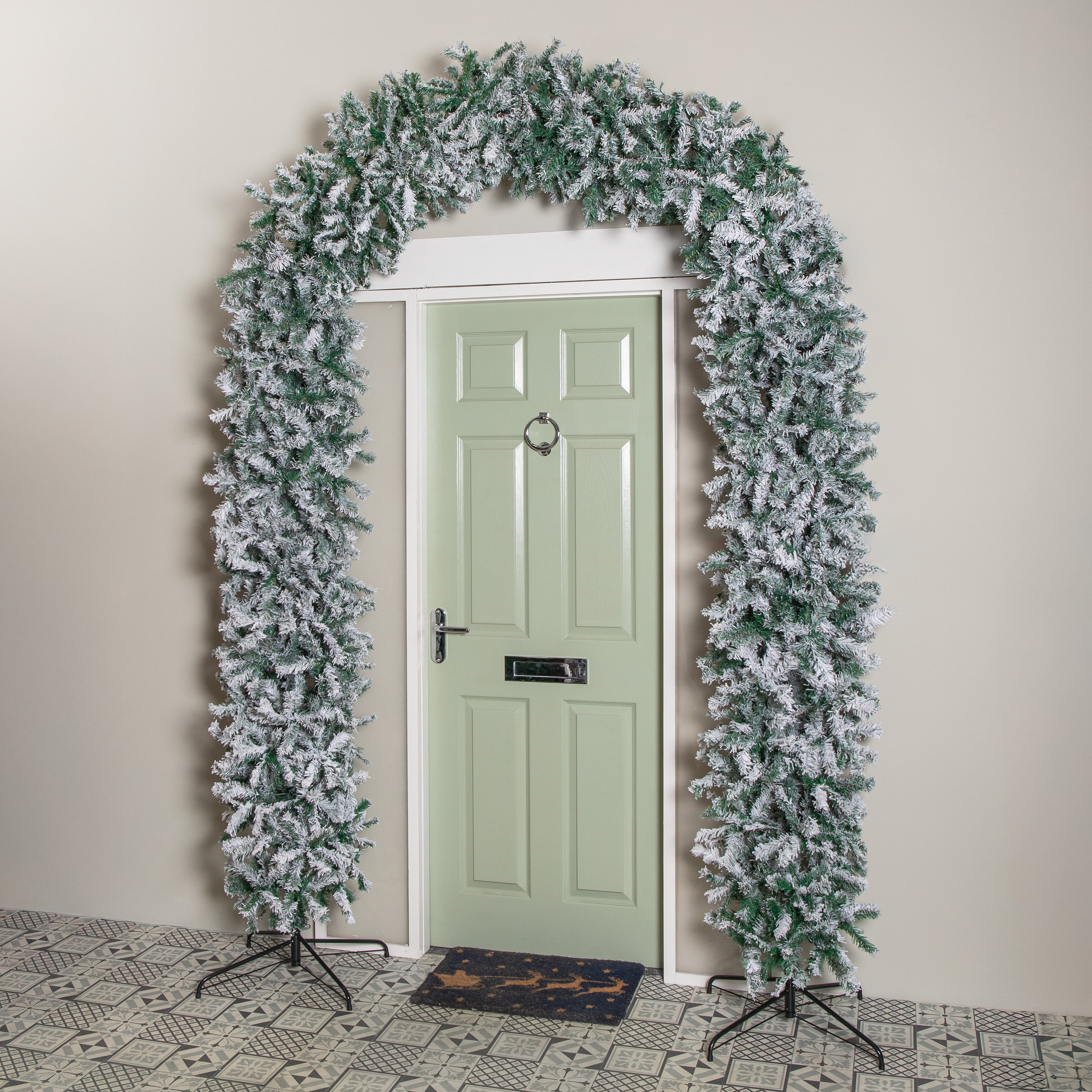 8ft (2.55m) Samuel Alexander Single Door Snow Flocked Christmas Tree Arch with 2000 Tips