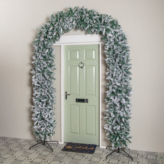8ft (2.55m) Samuel Alexander Single Door Snow Flocked Christmas Tree Arch with 2000 Tips