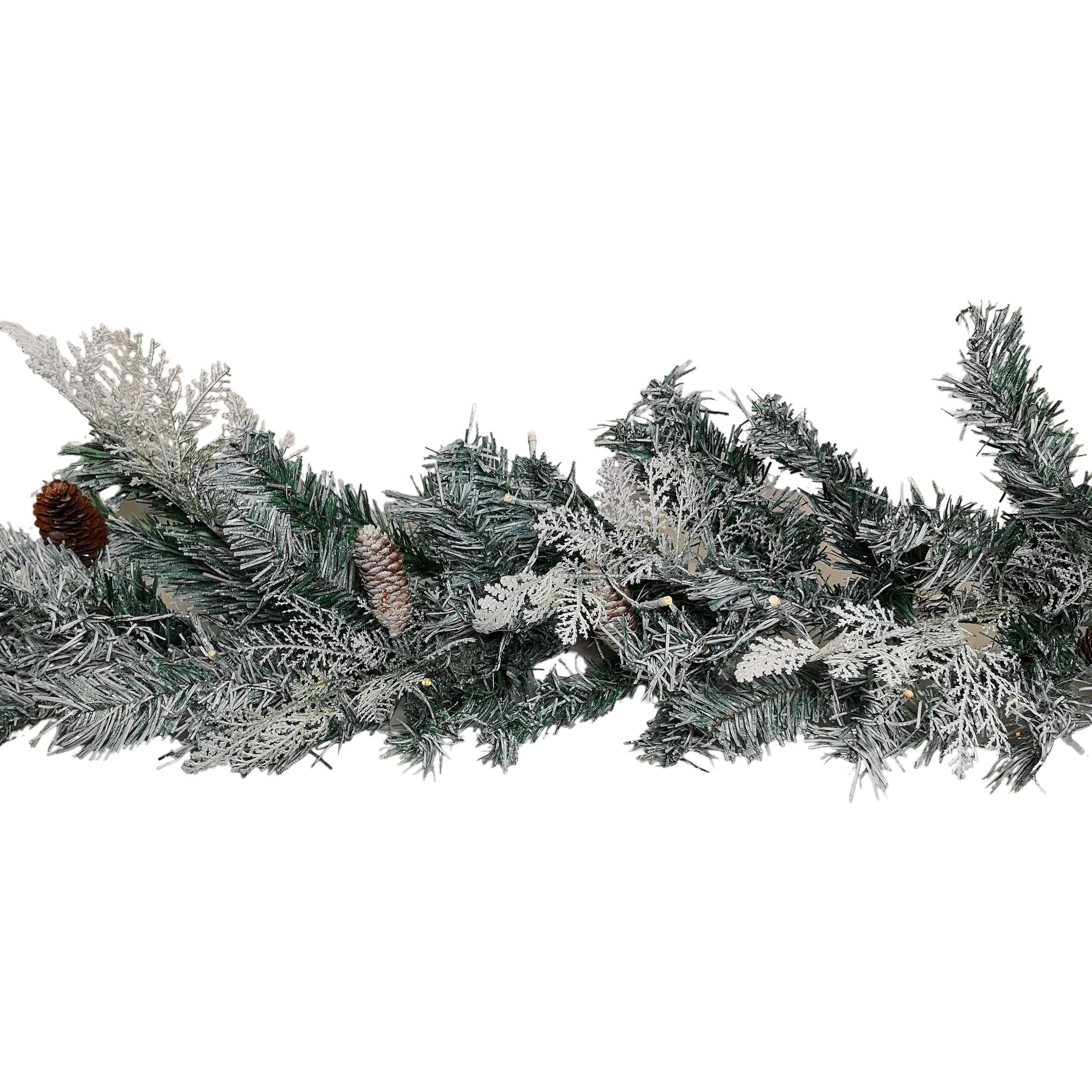 1.8m Snowy Christmas Garland with Pinecones 96 Tips and 50 Warm White LED Lights