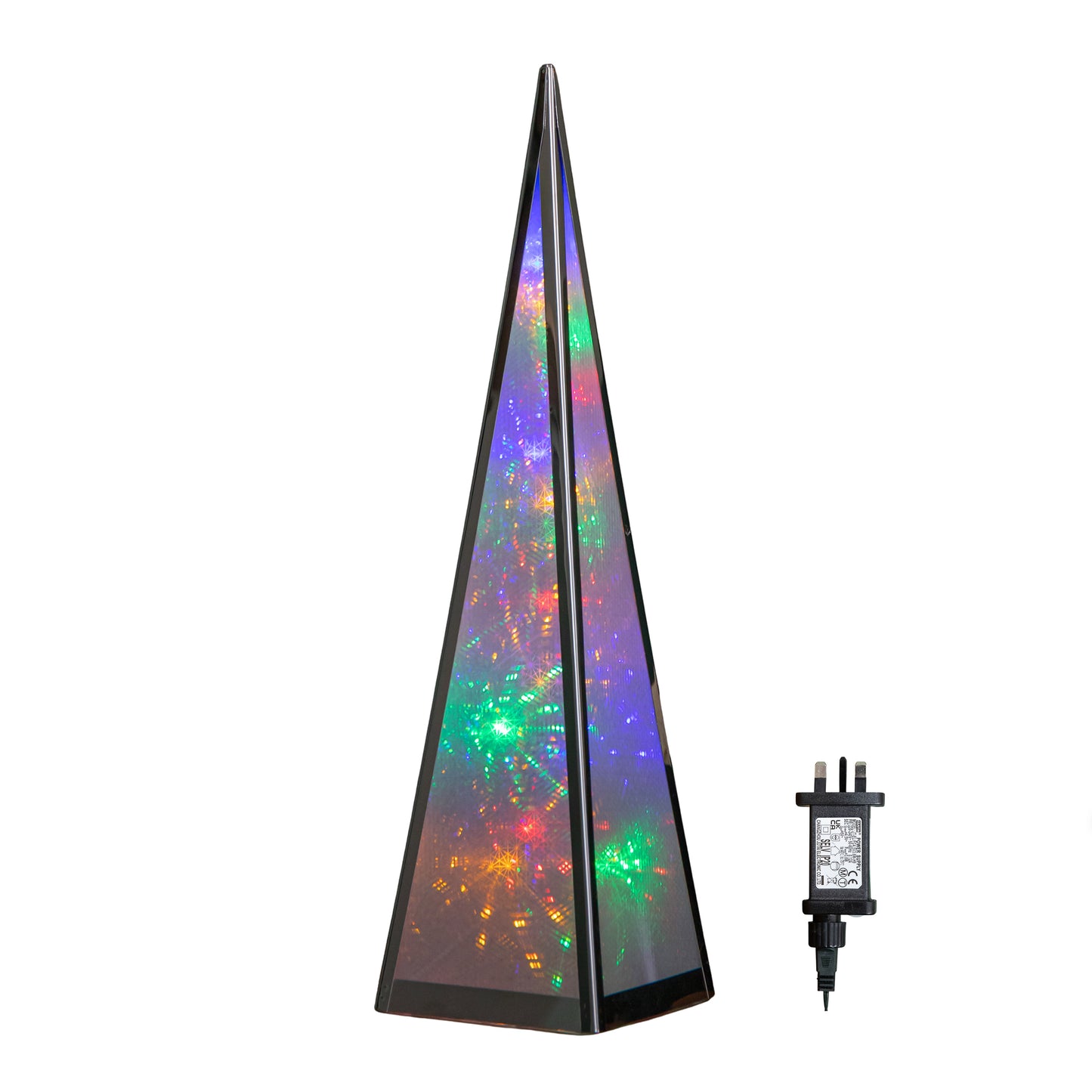 45cm Light up Holographic Christmas Pyramid Decoration with Multi-Coloured LEDs