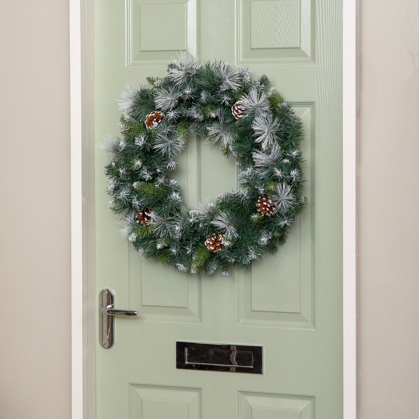 60cm Frosted Glacier Snow Tipped Christmas Wreath with Pine Cones