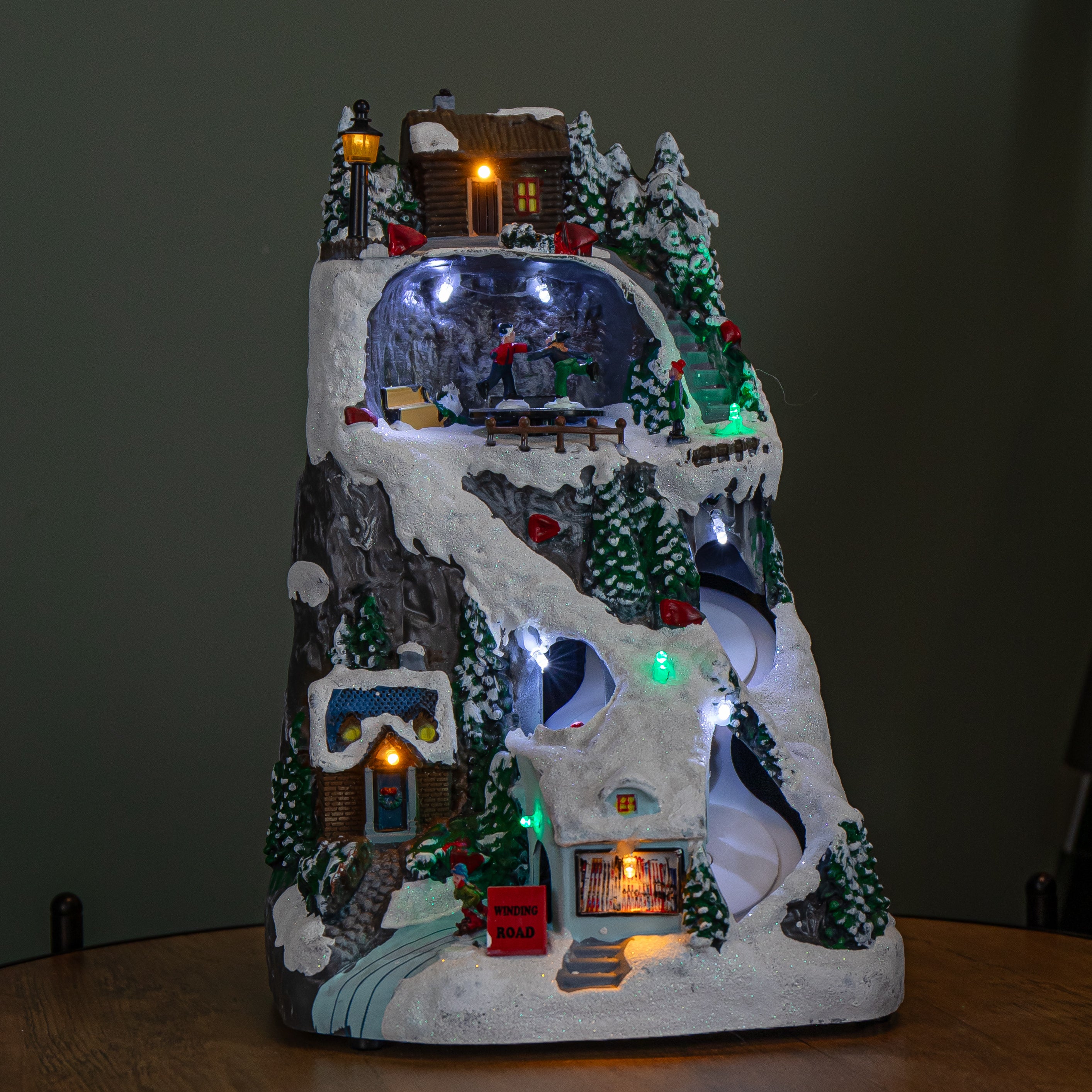 30cm Light up Christmas Winter Ski Village Scene with Music and LEDs