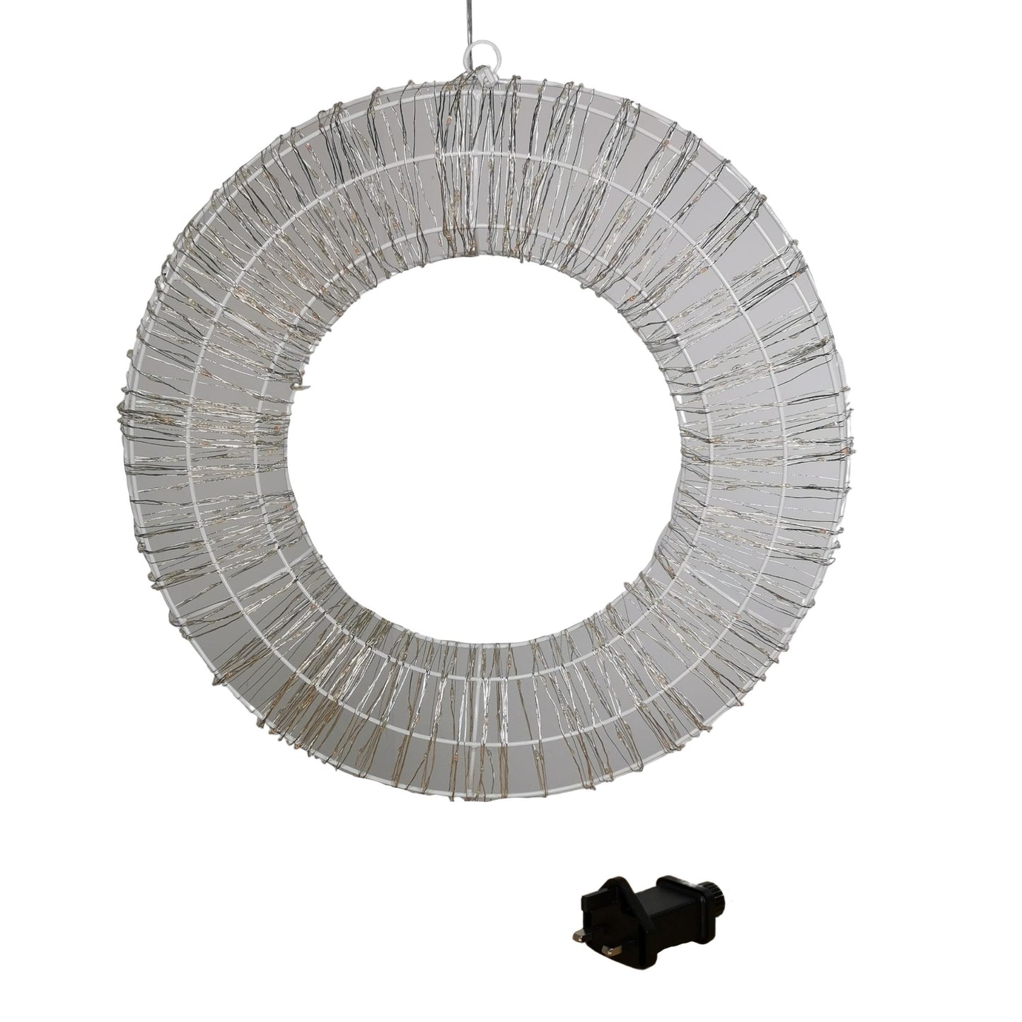 45cm Light up Silver Hanging Christmas Beaded Wreath with 600 White LEDs