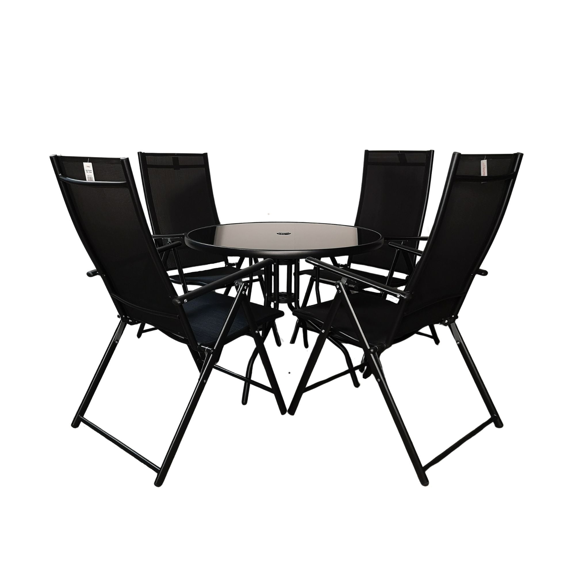 Outdoor 4 Person Round Glass Top Garden Patio Dining Table Chairs Set