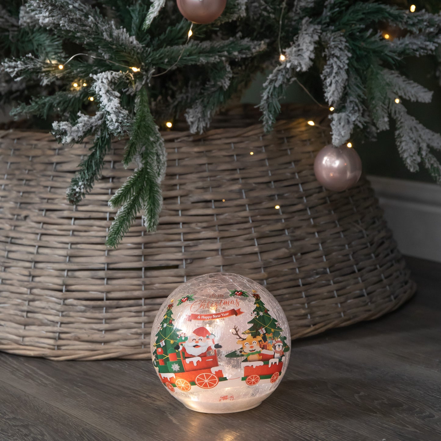 15cm Battery Operated Light up Santa and Friends Christmas Crackle Ball with LEDs