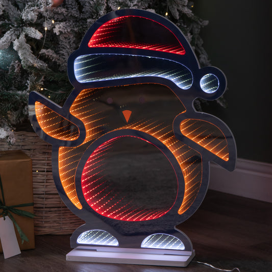 60cm Light up Christmas Robin Infinity Light with Multi-Coloured LEDs