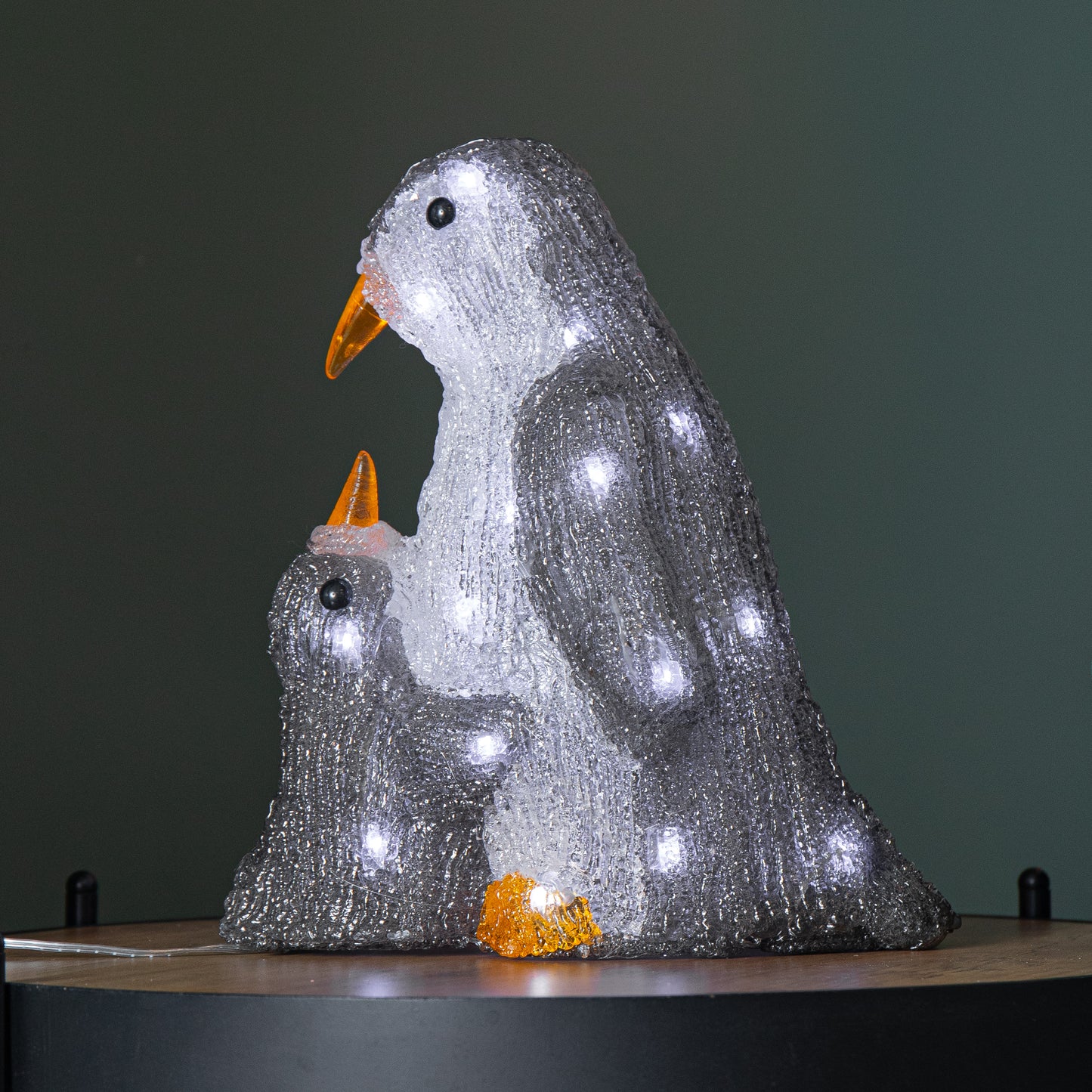 28cm Light up Acrylic Mother and Chick Penguin Christmas Decoration with 30 White LEDs