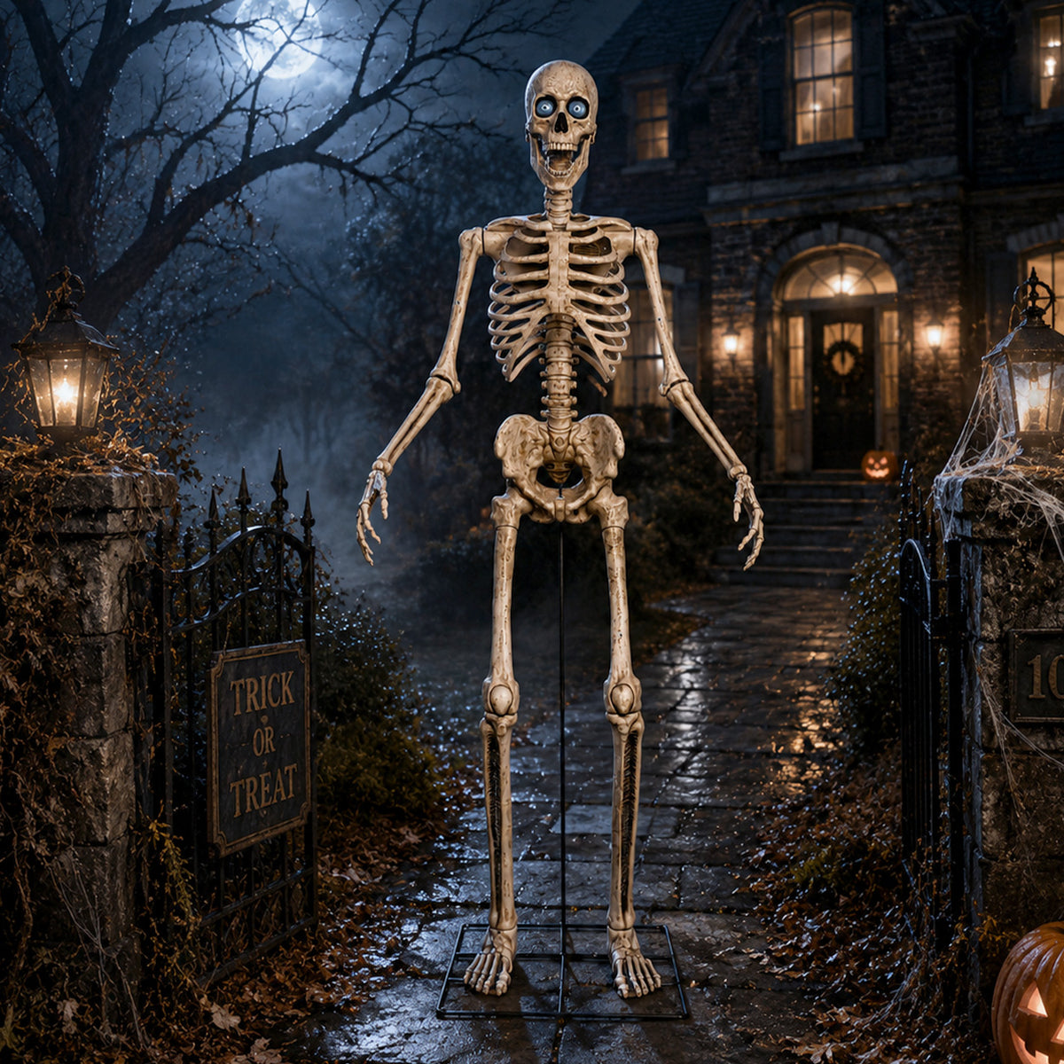 GIANT 8ft (240cm) Standing Indoor Outdoor Animatronic Halloween Skeleton Decoration
