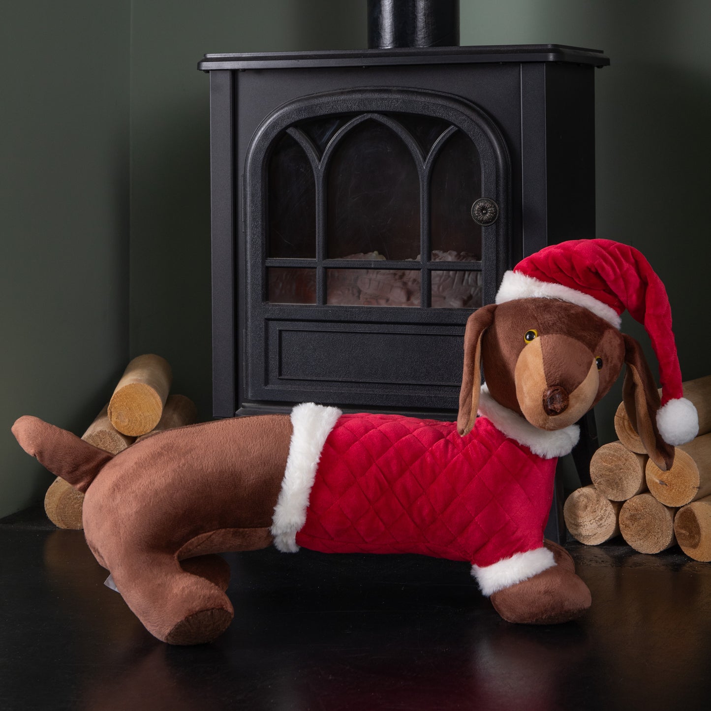 55cm Red and White Plush Donovan Dachshund Christmas Decoration