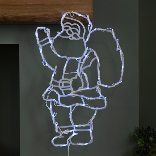 44cm Battery Powered Light up Hanging Christmas Santa with White Multi-Action LEDs