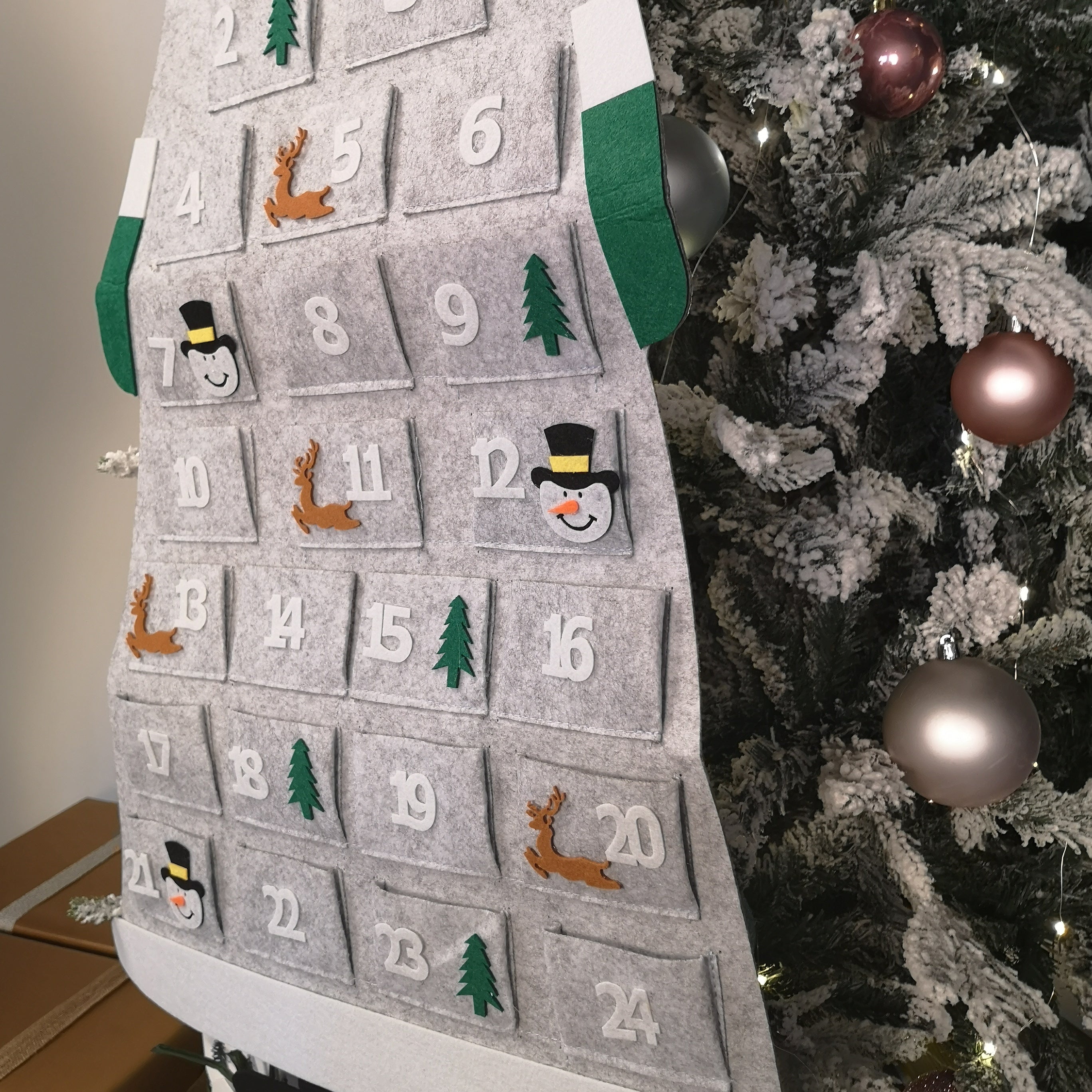 45cm x 115cm Felt Santa Advent Calendar Christmas Decoration in Grey