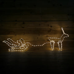 1.4m LED Reindeer with Sleigh Christmas Rope Light Silhouette in Warm White