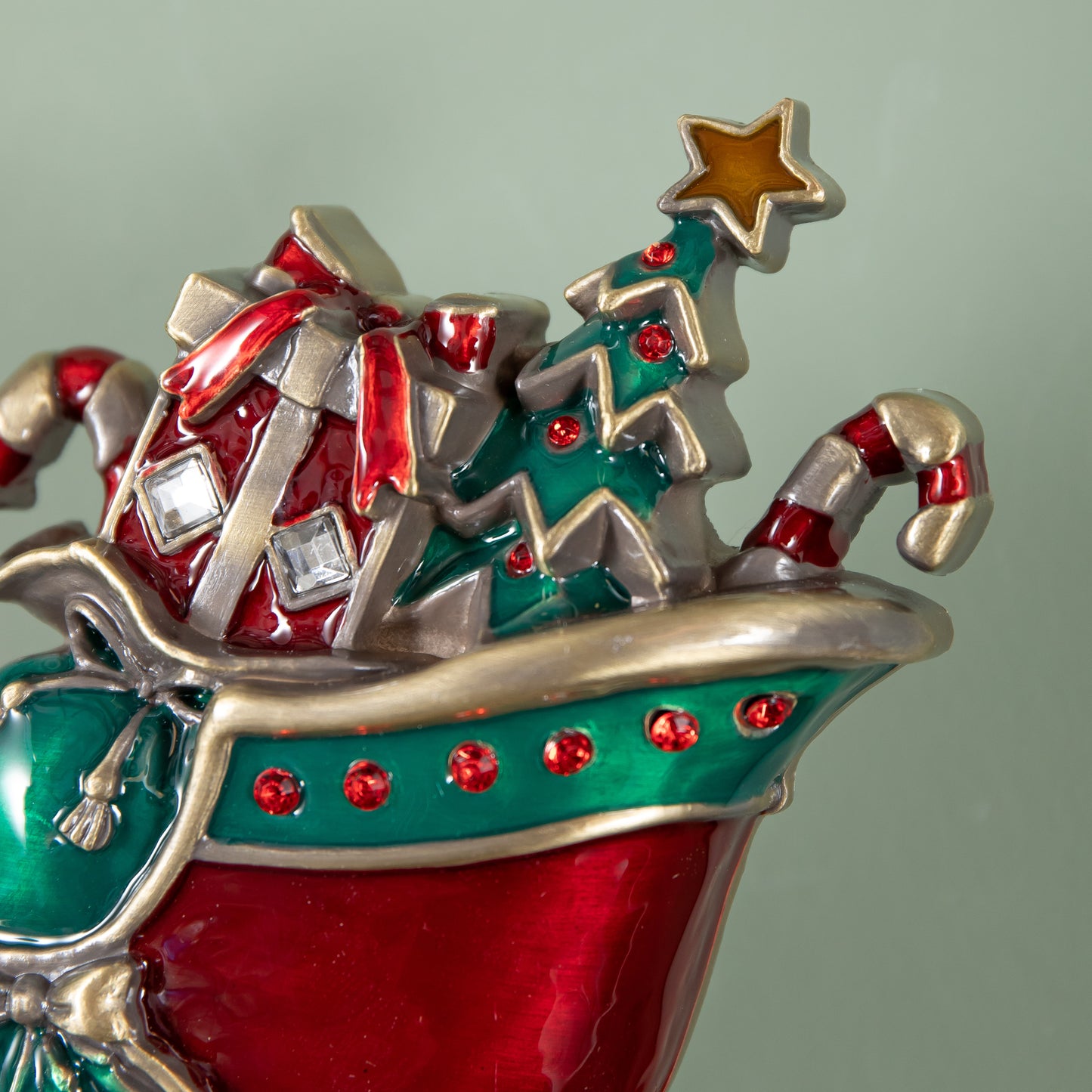 16cm Red and Green Santa Sleigh Christmas Stocking Holder with Hook