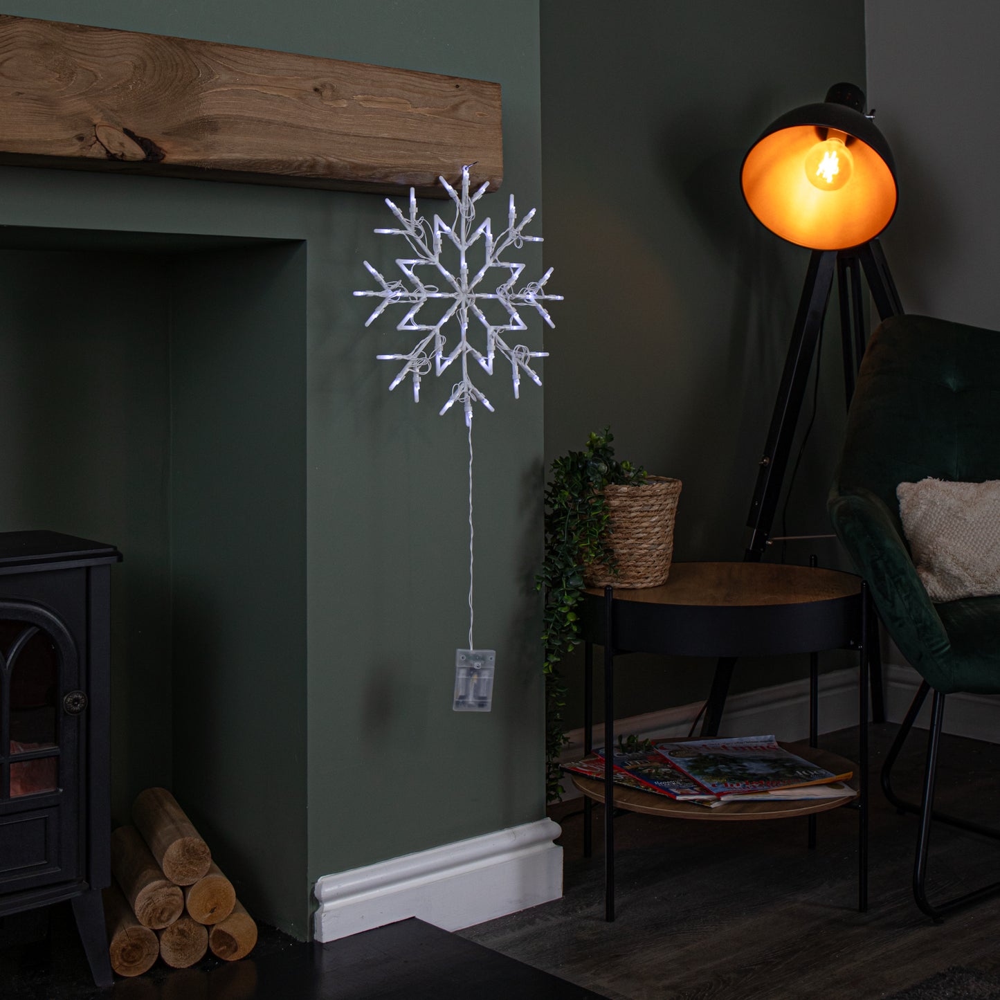 34cm Battery Operated Light up Christmas Snowflake with 50 White LEDs