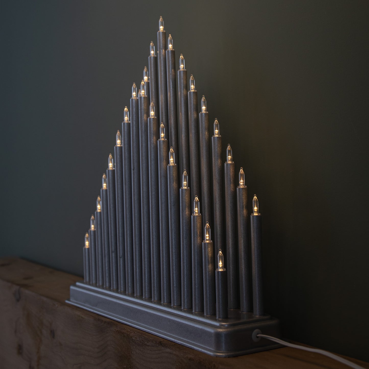 34cm Battery Operated Light up Christmas Candlebridge in Silver with Warm White LEDs