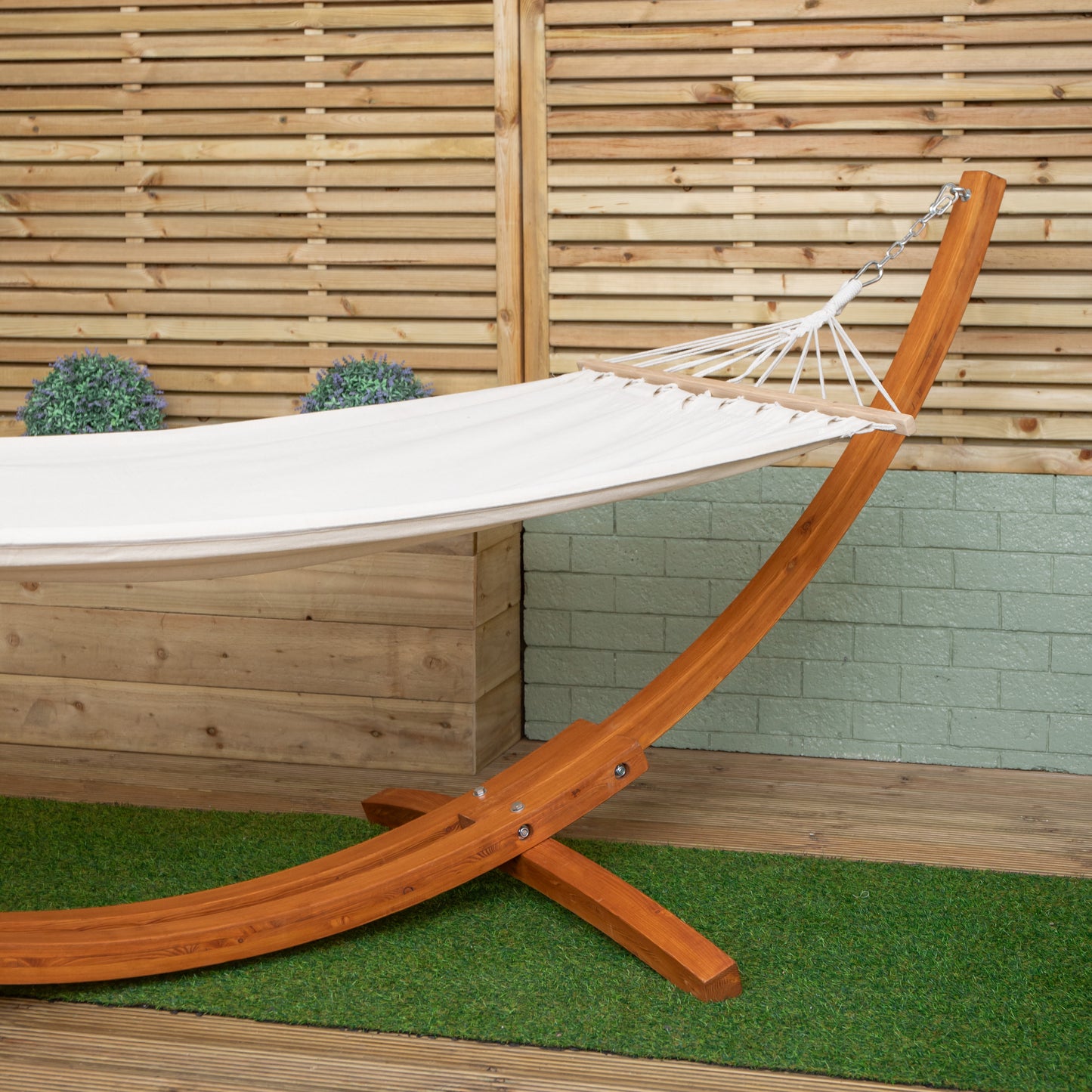 3.10m x 1.2m Palermo Freestanding Garden Hammock with Larch Wood Arc Stand in Cream
