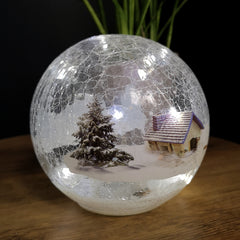 15cm Festive Christmas Crackle Effect Glass Lodge Scene LED Light Ball