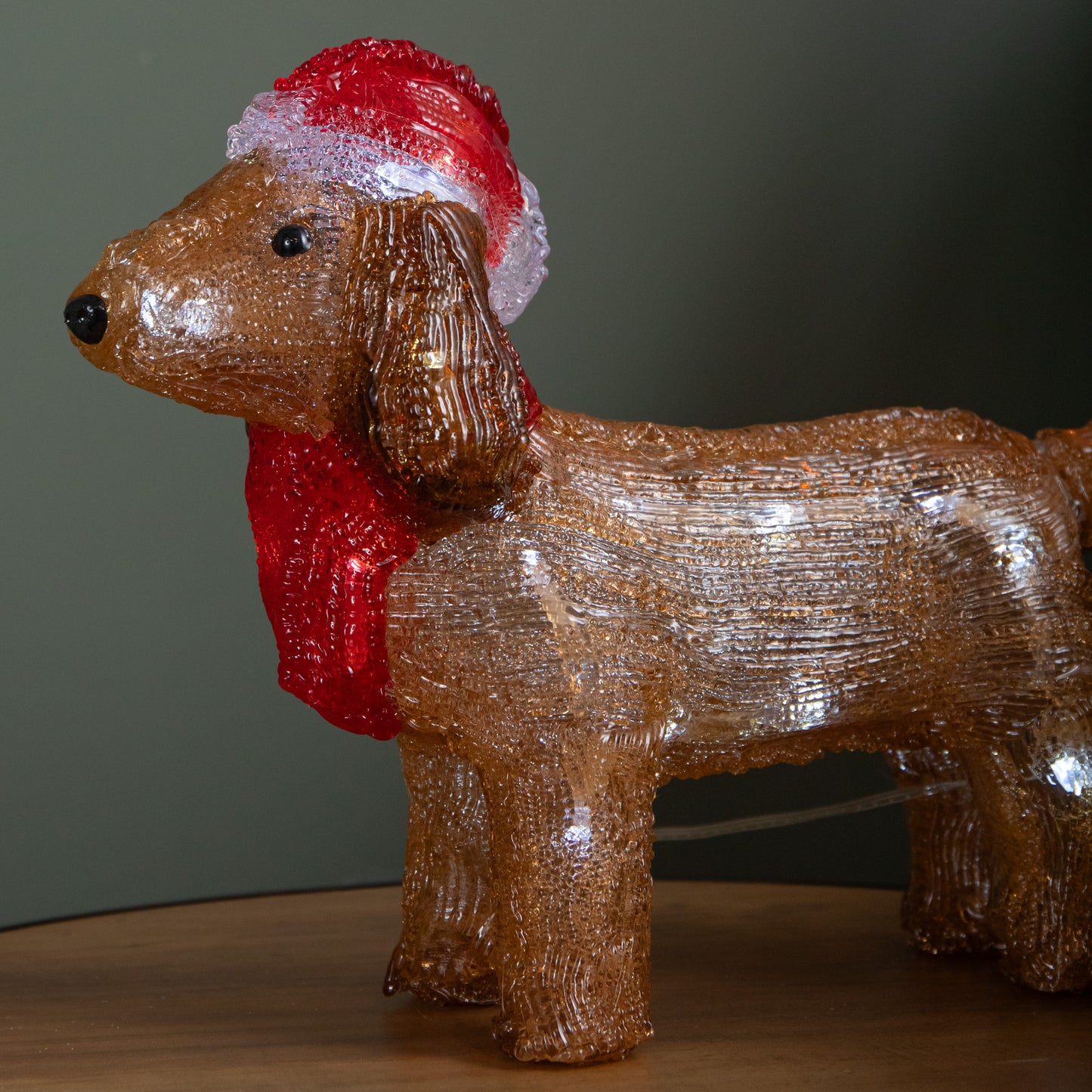 25cm Battery Operated Light up Christmas Ice Dachshund with 30 Cool White LEDs