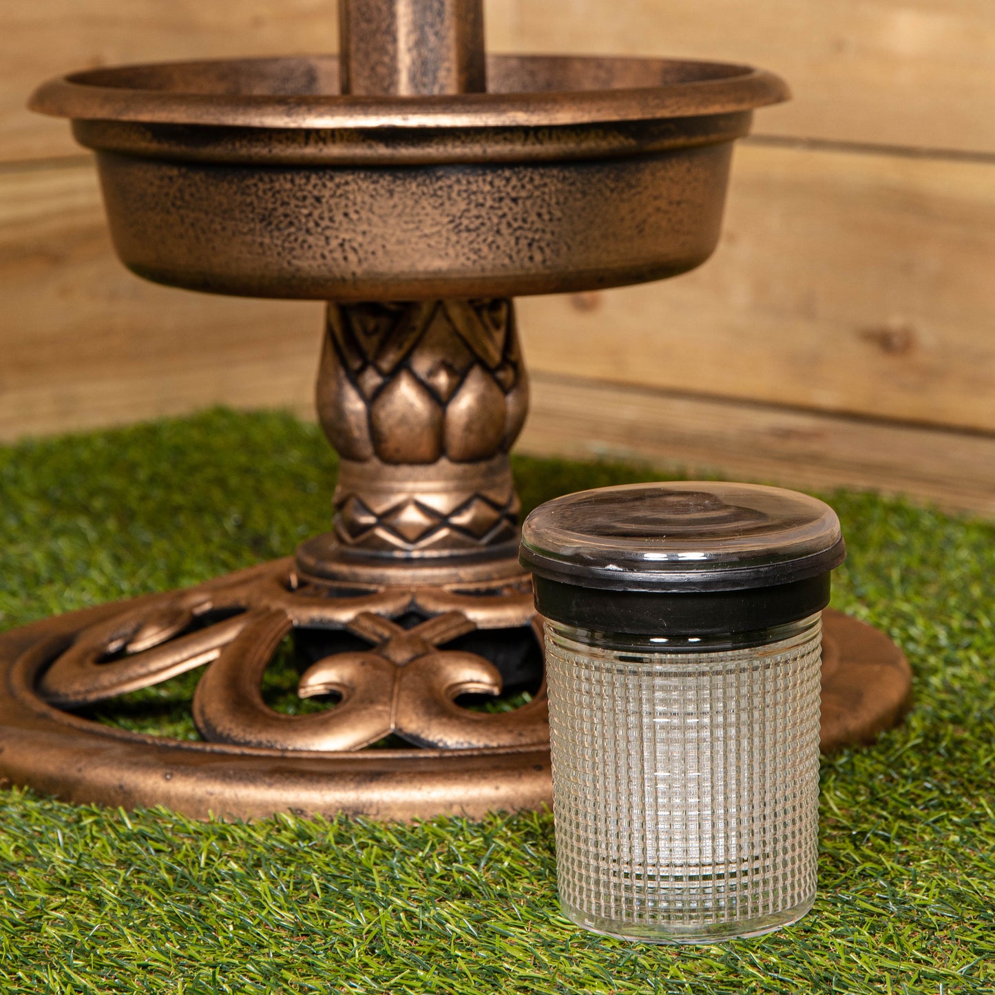 Factory Seconds: 1.1m Bronze Effect Resin Garden Bird Bath & Table with Solar Light