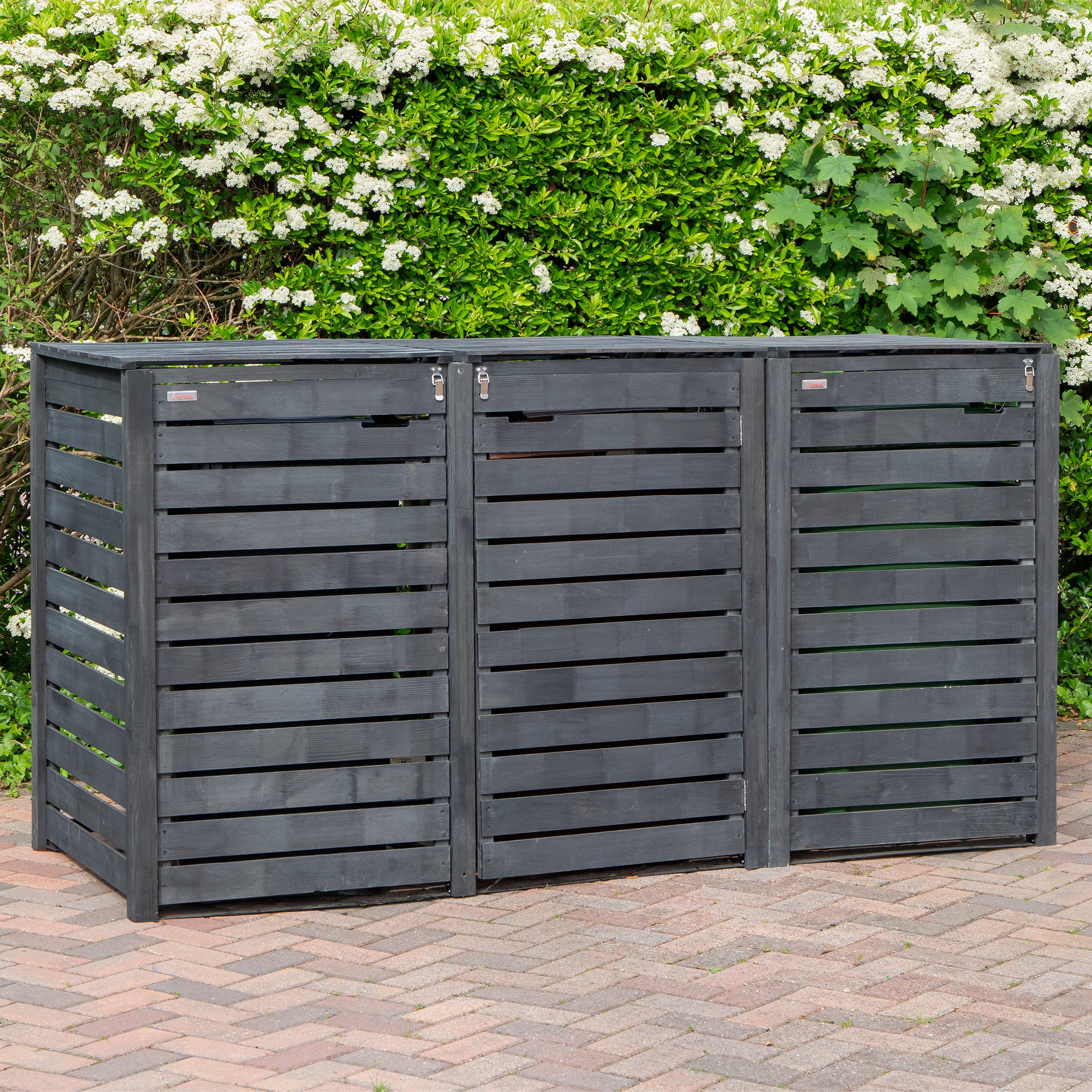 2.15m x 1.16m Outdoor Wooden Garden Triple Wheelie Bin Store Storage for 3 Bins in Dark Grey