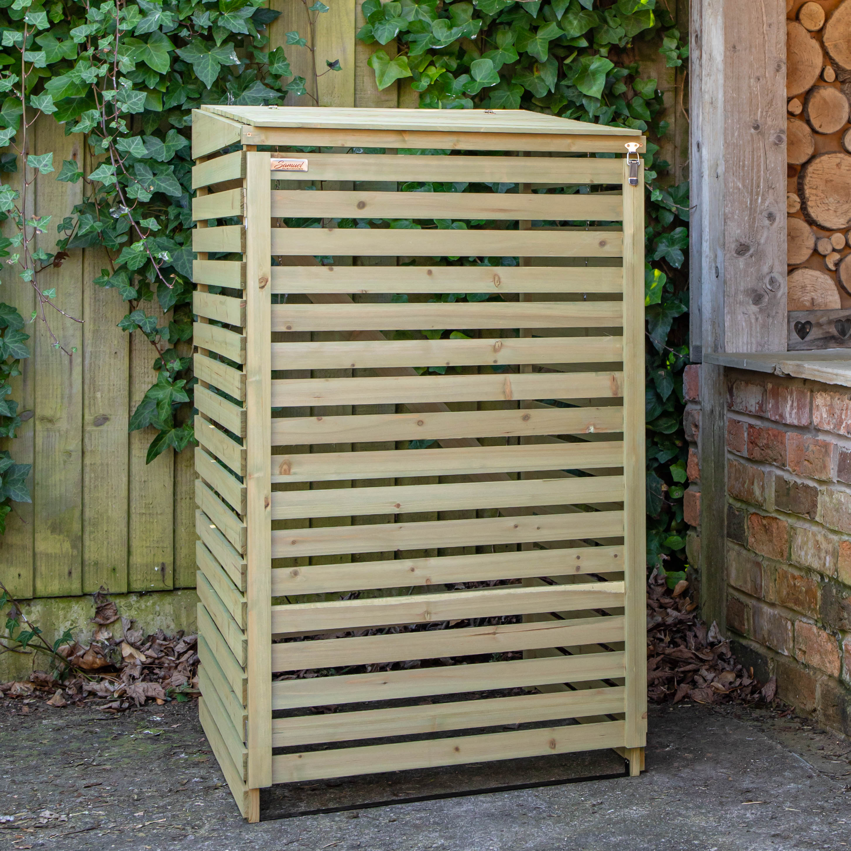 68cm x 1.2m Wooden Outdoor Garden Single Wheelie Bin Store Storage