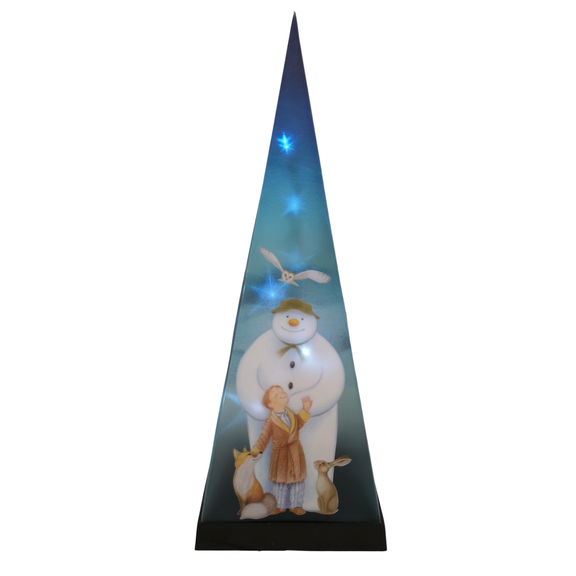 35cm Battery Operated Laser Pyramid Christmas Decoration - The Snowman and Friends