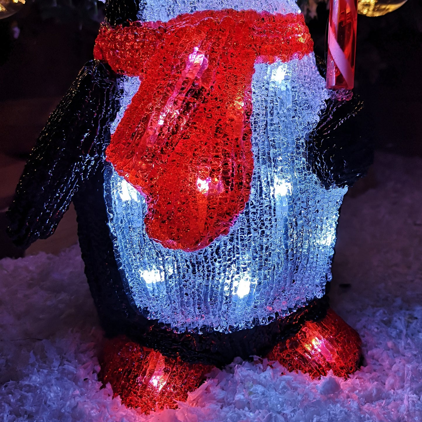 30cm LED Soft Acrylic Penguin with Candy Cane Christmas Decoration